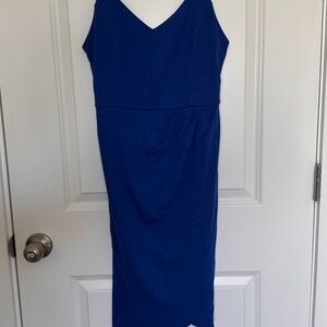 Chic Royal Blue V-Neck Midi Dress